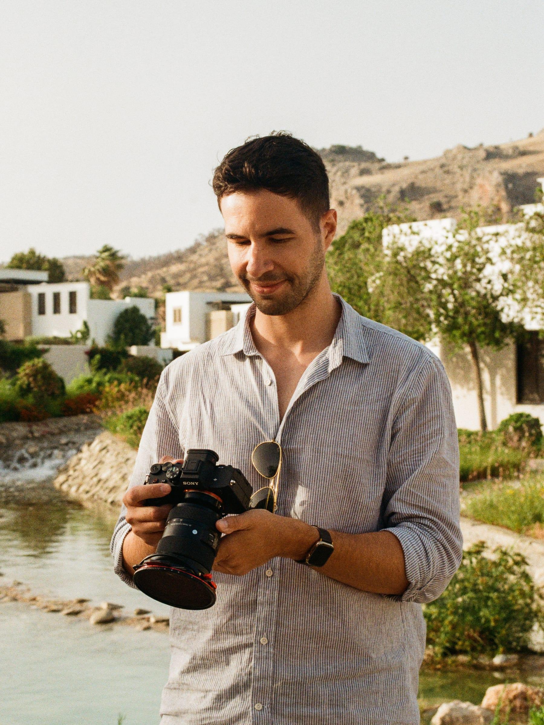 Checking the back of the camera down by the water, the white blocks behind